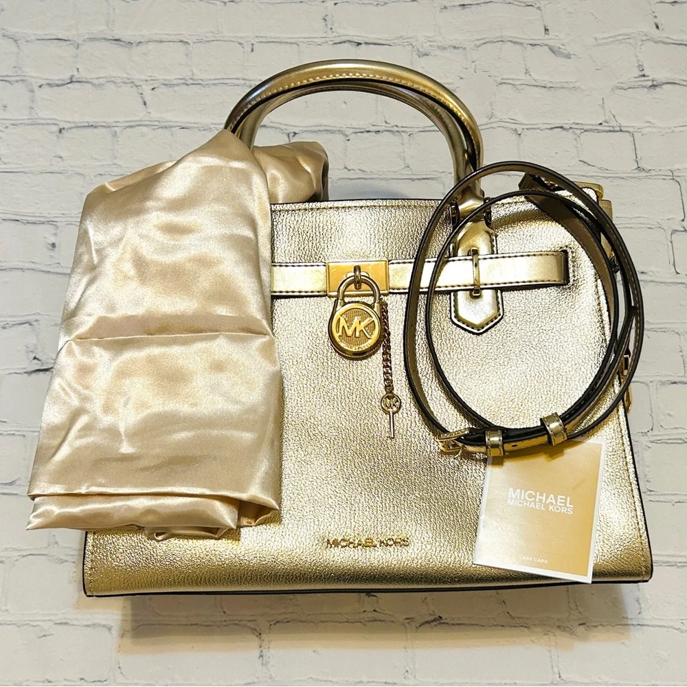 New Michael Kors Gold Satchel With Optional Crossbody - Picture 2 of 15
